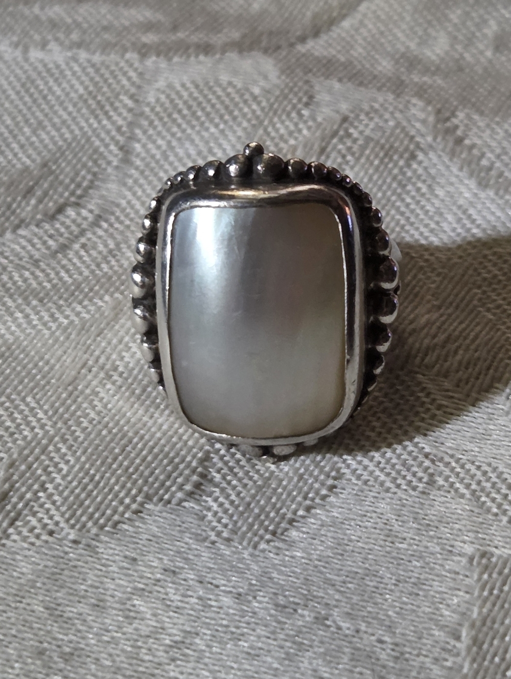 Stephen Dweck Mother of Pearl Ring in Sterling Silver, Size 6.5